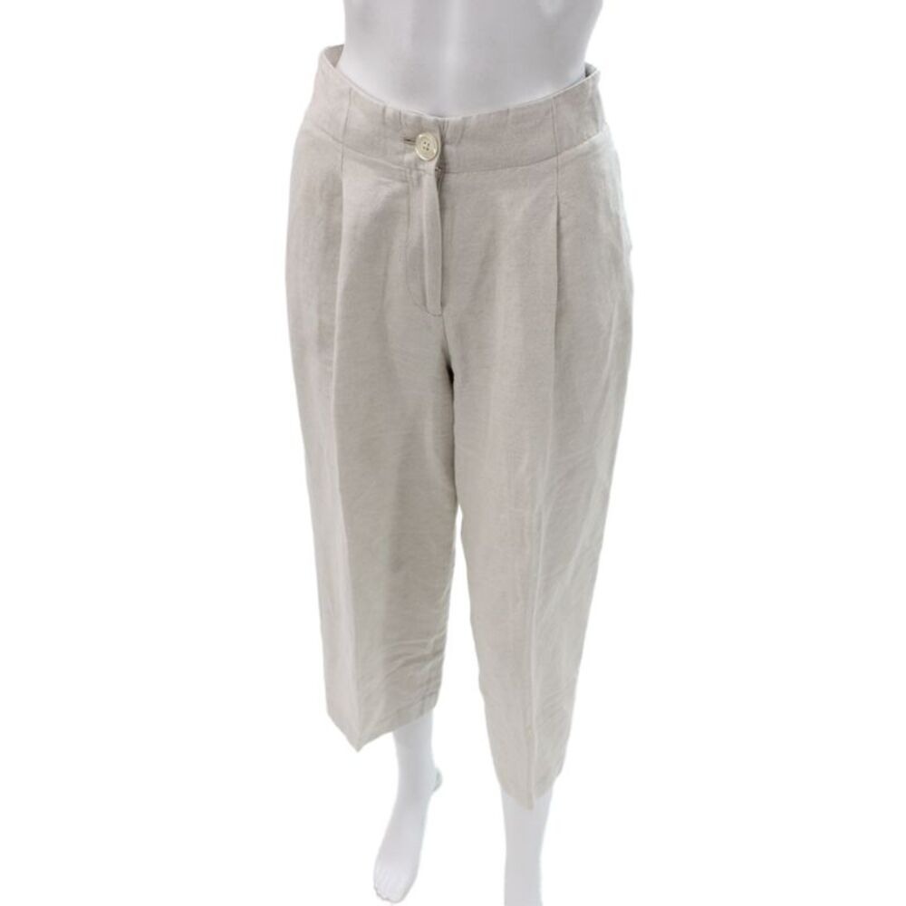 Rosetta Getty Womens Ivory Linen Pants Set Sleeveless Square Neck Button Size 2